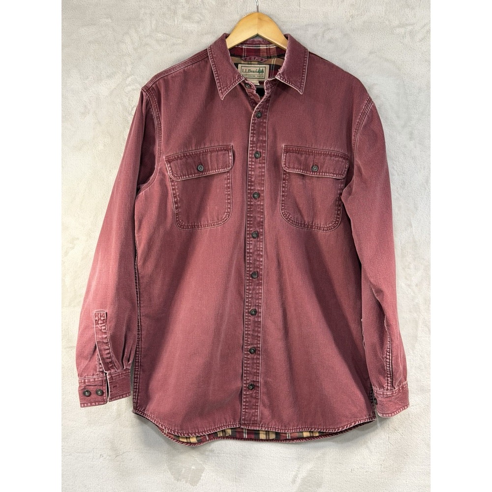 Vintage LL Bean Hurricane Shirt Med Tall Flannel Lined Canvas Made In USA Faded